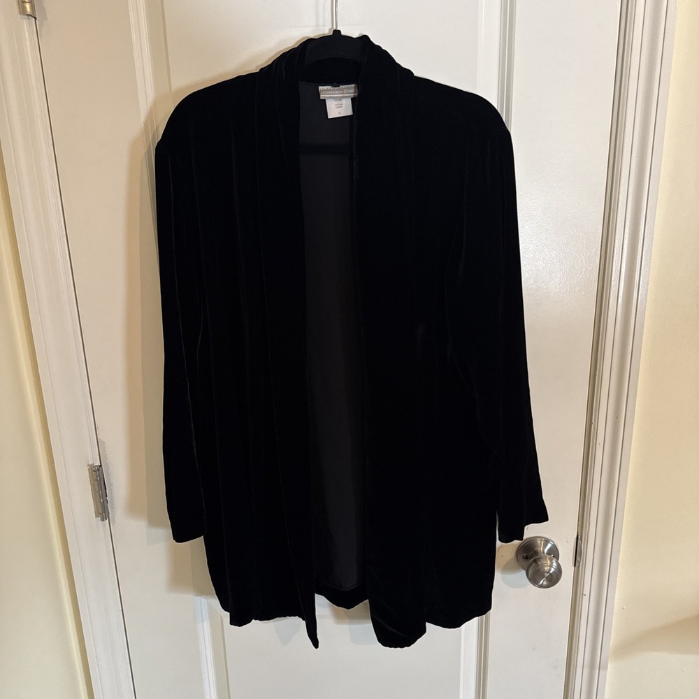 Coldwater Creek Black Velvet Open Front Cardigan Jacket Sz Large Vintage Witchy